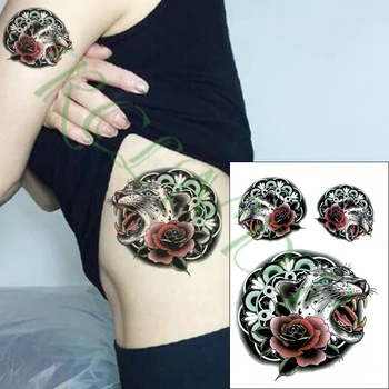  Impermeabil Tatuaj Temporar Autocolant răcnește leopard trandafir rosu floare Fals Tatuaj Flash Tatuaj de dimensiuni mari tatuaje pentru copilul Femei Bărbați