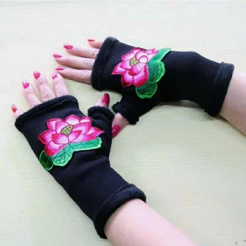  Iarna Manusi Negre Fara Degete Pentru Femei Mănușă Fără Degete Și Mănuși De Iarnă Pentru Femei Floare De Lotus Mănuși