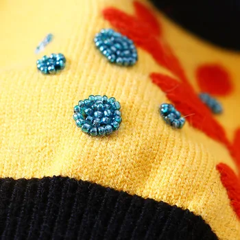 Brand de lux de Designer Pulovere Tricotate pentru Femei Brodate frunze de margele paiete ochelari de soare fată pulover tricot