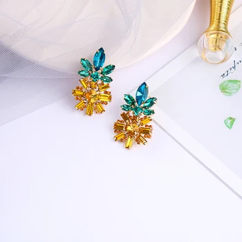  BALANBIU Delicat Cristal Multicolore de Ananas, Flori de Femei Picătură Cercei de Aur de Culoare Alama Cercei Moda Bijuterii Accesorii