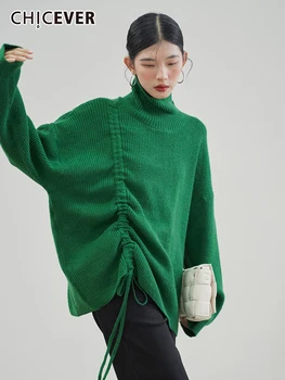  CHICEVER Solid Chic Pulovere Femei Guler Maneca Lunga Mozaic Cordon Liber Pulover Tricotat Pentru Femei de Îmbrăcăminte 2022