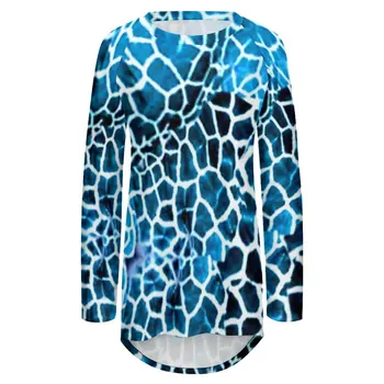  Giraffe Print T-Shirt Alb și Albastru, Destul de T Camasa Femei Maneca Lunga Topuri Casual Supradimensionate Imprimare Îmbrăcăminte