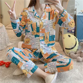  Pijama MujerSleeve Bumbac, Pijamale Largi De Sex Feminin Nightsuit Acasă ClothesSpring Toamna Seturi De Pijamale Pentru Femei Lung