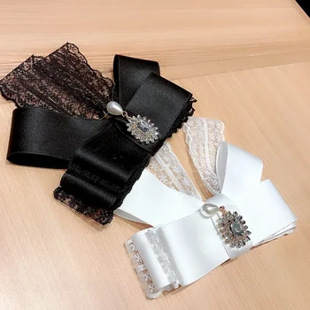  Coreeană Tricou Accesorii Stras Alb Negru Dantelă Papion Broșă Pin pentru Fata Femei Moda Bijuterii Accesorii