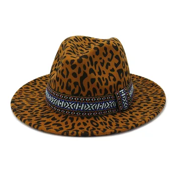  Moda Pălărie de Iarnă Pentru Femei Vintage Drăguț Doamnă la Modă Simțit Trilby Pălării Pentru Fata Margine Largă leopard de imprimare Pălărie HF184