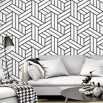  Geometrice Alb-negru Hexagon Tapet pentru Camera de zi Dormitor Perete Decor Acasă Pvc Hârtie de Perete rezistent la apa
