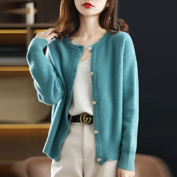  Femeii Pulover Haina Gât Rotund Pură Lână Cardigan 2022 Primăvara, Toamna Și Iarna Nou Stil coreea Moda cu Mâneci Lungi Pulover