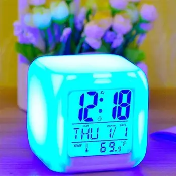  7 LED-uri de Culoare Schimbare Stralucitoare Ceas cu Alarmă Digital Electronic Multifuncțional Acasă Dormitor Birou Gadget