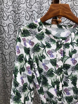  Cele Mai Noi Moda Rochie De Vară De Înaltă Calitate Femei Verde Imprimeu Floral Dantelă Albă Mozaic Maneca Lunga Casual, Petrecere, Rochii De Club