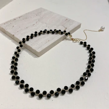  Noua personalitate de moda de cristal negru colier de perle feminin temperament all-meci rafinat cravată clavicula lanț