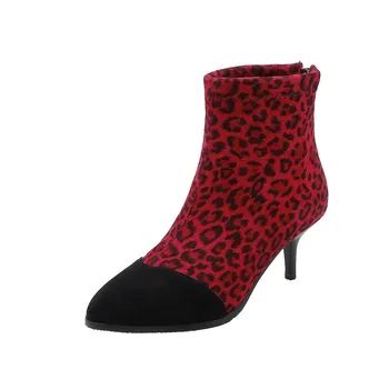  De mari Dimensiuni 9 10 11-17 cizme femei pantofi glezna cizme pentru femei doamnelor cizme pantofi de femeie iarna Cusaturi de imprimare leopard cu fermoar spate
