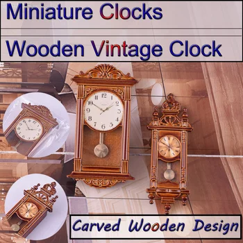  Retro Mini Pendul Ceas de Perete Cu Pendul in Miniatura Ceasuri Ceas Vintage din Lemn pentru Living Bucatarie Decor Acasă