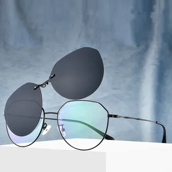  Noul Metal Full Rim Set De Oglinzi pentru Bărbați Clip Magnetic Polarizat ochelari de Soare Doamnelor Moda Retro Poligonale Miopie Ochelari 9331