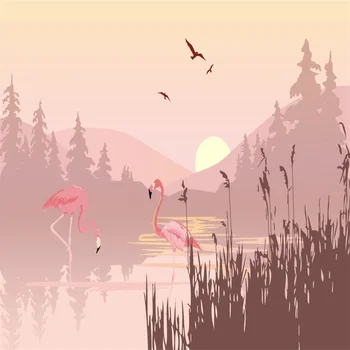  Milofi ceață, apus de soare roșu flamingo tapet mural