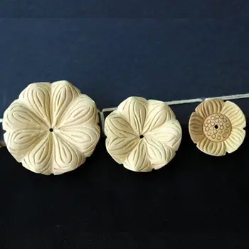  Un set 3pcs Naturale Cimișir Sculptate Tri-straturi de Lotus Liber Margele Spacer Lotus Pandantiv Japa Mala Buddha Bijuterii Constatările DIY