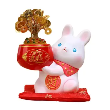  Chinezesc Iepure Bunny Statuie Rășină pusculita Ornament tablou de Bord Masina Decor in Miniatura, Birou de Decor pentru Noroc Feng Shui