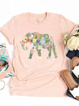  Elefant Dragoste Dulce Floare de Îmbrăcăminte Doamna Grafic T-shirt Tee Top Moda Femei Casual cu Maneci Scurte Haine Basic Print T Shirt