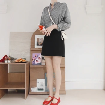  Noi 2021 Vara Toamna pentru Femei Bluza Casual la Modă Carouri Stil coreean Singur Pieptul Cămașă Plisată Sălbatice Topuri Largi BL1901