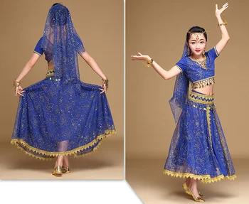 Nou Stil Pentru Copii Belly Dance Dans Indian Set Costum Sari Bollywood Copii Costum Sifon De Burtă De Dans De Performanță Haine Seturi