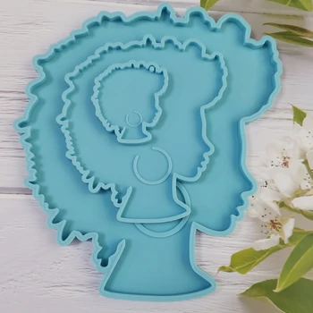  Afro Feminin Coaster Rășină Mucegai Frumusete Exploda Capul Rostogolindu-se Tava de Silicon Mucegai A0NF
