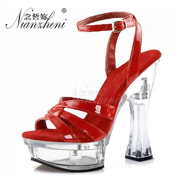  Modele de moda Show 6 Inci Femei Sandale Platforma 14cm Super High Stripteuză cu Toc Sexy Polul Pantofi de Dans Roman din Piele de Brevet