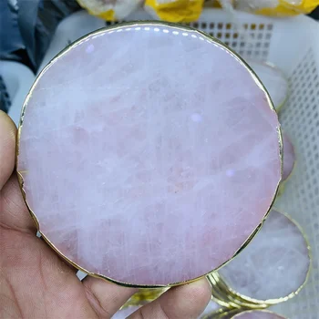  Naturale Cuart roz Coaster Rotunde de Cristal în Formă de Platou Bijuterii pentru Cupa Mat Display Pietre Naturale și Minerale