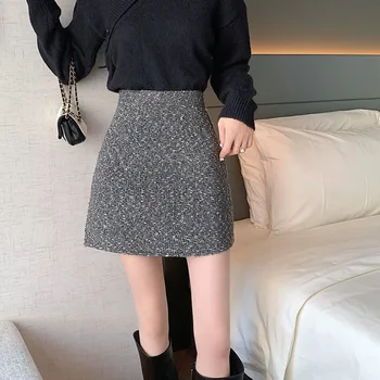  Elegante, Fusta Mini Femei Toamna Iarna 2023 Moda Tweed O-linie Scurt Fusta Fata coreeană Stil de Mare Talie Subțire Hip Folie Fuste