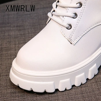  XMWRLW 2021 PU Femei din Piele Glezna Cizme de Moda Zip Ascuns Toc Doamnelor Cizme de Pluș Cald pentru Femei de Iarnă Glezna Cizme Pantofi de Iarna