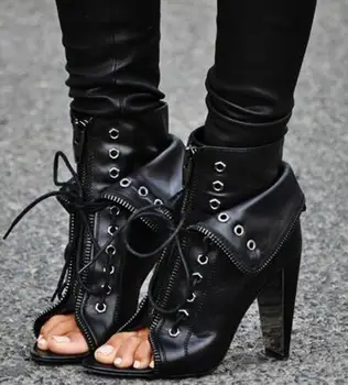  Moda Tendință de Top Peep toe pantofi cu Toc Negru, Elegant, Botine Biker Punk se Răcească Splendid Tocuri inalte Femei Partid Pompe de Pantofi Femei