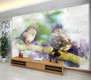  Tapet decorativ pictat manual sparrow ramură de copac de fundal pictura pe perete