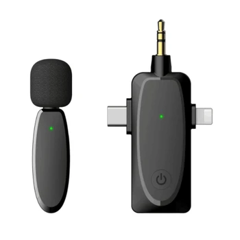  3 în 1 Microfon Lavaliera Wireless cu Monitor Audio Funcția de Vlog Microfon pentru Iphone, Android, Camera Calculator