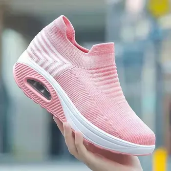  Adidași femei Spring pink Pantofi Casual Femei Tocuri Platforma Pene Înălțime Creșterea 2022 Tricotate Doamnelor Vulcanizat Pantofi 43