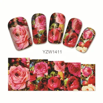 2 Foi de Flori Nail Art Stickere 3d Rose Nail Art Apa Decalcomanii Femei Violet si Rosu Manichiura Diy Autocolante