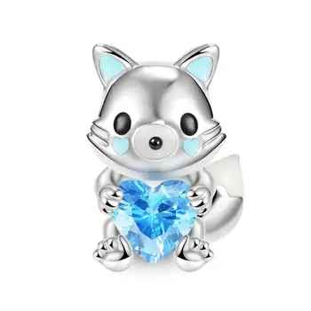  925 Sterling Silver Arctic Fox Îmbrățișează Inima De Piatră Prețioasă Farmecul Original Se Potrivesc Pandora Bratari Pandantiv Bijuterii Berloque