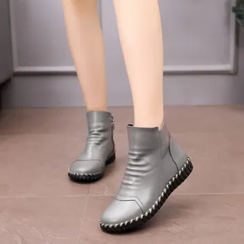  DRFARGO Cald Iarna Glezna Cizme pentru Femei din Piele Rotund Toe Flatform Moale Pantofi femei, cu fermoar lateral Cizme 6556 dimensiune 34-43