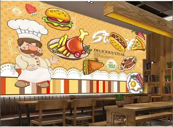  3d imagini de Fundal fotografie personalizate murală Gustos burger de pui prajit restaurant fast-food, home decor tapet pentru pereți în rulouri dormitor