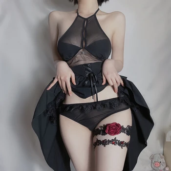 Dulce Anime Japonez Demon Întunecat Tinuta coadă de rândunică Fusta Pentru Femei Sex Îmbrăcăminte Lenjerie Erotica Lolita Joc de Rol Costume Amuzante U7BV