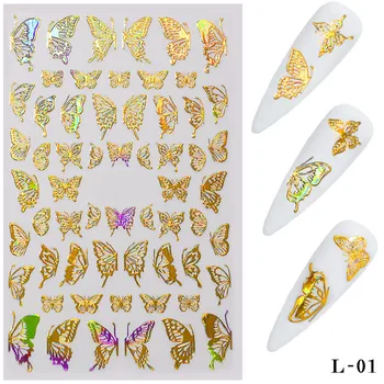  Nail Art Sticker Holografic Bronzare Bine Autocolante Fluture Gol Decalcomanii Laser Aur, Argint Sfaturi DIY Decorare