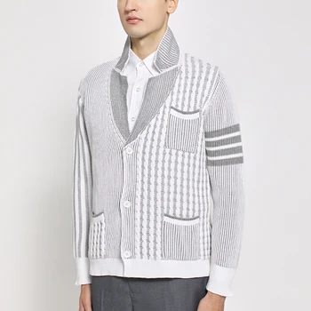  TB THOM Brand Pulovere Barbati Femei Slim Jachete Îmbrăcăminte Mozaic cu Dungi Lână Gros Toamna Iarna Casual Sweatercoat