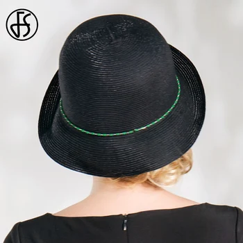  FS Curl Refuz Sombrero Negru Pălării Pentru Femei Lanț Verde Decora Elegant Biserica Capac Doamnelor Pălării Ocazie Formale Pălării de damă