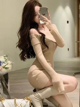  Iarna Japonez Vintage Rochie Pulover Femei Sexy Moda Coreeană-O Singură Bucată Rochie De Sex Feminin Casual Retro Slim Partid Rochie Mini 2022