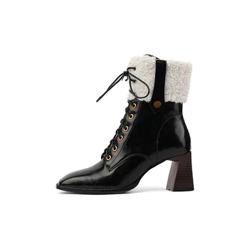  QZYERAI 2021 Noi de Iarna Femei Pantofi Naturale din Piele Cizme de Zapada Tocuri de Pluș Cald Martin Cizme de Moda