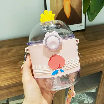  Drăguț cartofi Prajiti Sticlă de Apă Cu Paie de Creație Tritan Sticle de Plastic de Apă Portabil Copii Fierbător pentru Apă Cu Curea Fara BPA