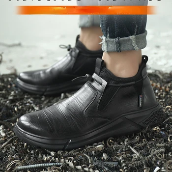  Rezistent La Apa De Securitate A Muncii Pantofi Pentru Barbati Din Piele Neagră De Oțel Tep Birou Cizme Pantofi Indestructibil De Construcții De Sex Masculin Cizme Încălțăminte