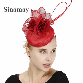  Frumos 4-Strat Sinamay Nunta Fascinator Pălării Cu Flori Pălării Ac De Păr Mireasa Petrecere Cina, Cocktail Accesorii De Par Eveniment Pălării