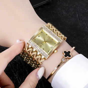  Aur Ceasuri pentru Femei de Brand de Moda Cuarț Ceas din Oțel Inoxidabil Argintiu sSquare rezistent la apa Bratara Femei Cuarț Ceas de mână