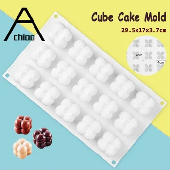  Silicon Tort Mucegai 15 Cavitatea 3D Cub, Pătrat Bule de Ciocolată de Desert Mucegai de Copt produse de Patiserie Instrument