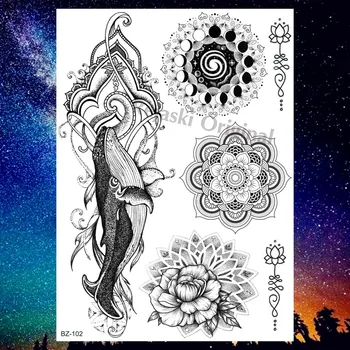  REJASKI Henna Neagră Lotus Floare Mandala Temporară Brațul Tatuaje Pentru Femei Autocolant Balena Fals Tatuaje Art Piept incheietura Mainii Tatuaje Personalizate
