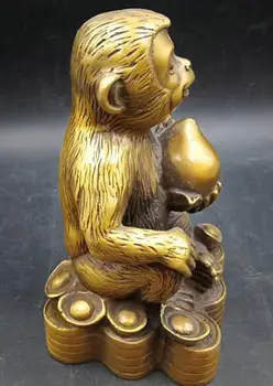  Chineză archaize Alamă doisprezece Zodia maimuta prezent piersic avere statuie