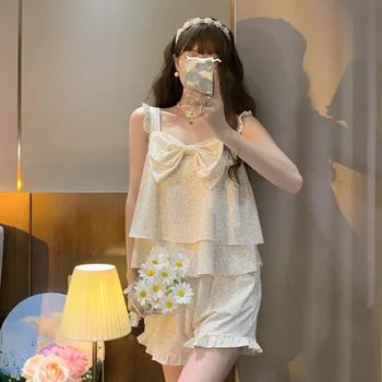  Florale suspensor pijamale de vara pentru femei 2022 nou on-line pop dulce Japoneze fete haine de acasă costum din două piese